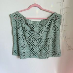 Handmade, crochet, mint sage, color, over shirt
